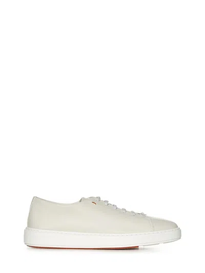 Santoni Classic Grainy Leather Sneakers - 白色 In White