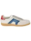 Santoni Low Top Leather Sneakers With Contrast Panel In White