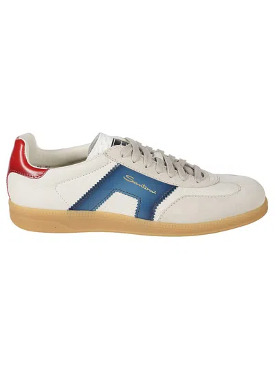 Santoni Men's Double Buckle Olympic Sneakers In White