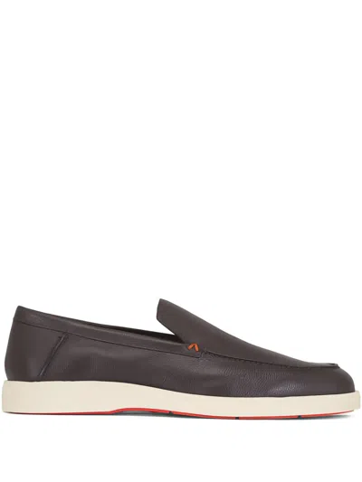 Santoni Stitch-detail Loafers In Brown