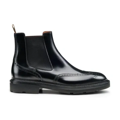 Santoni Stivaletto Chelsea Brogue Da Uomo In Pelle Nera Nero Fumo