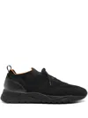 Santoni Lace-up Leather And Fabric Sneakers In Black