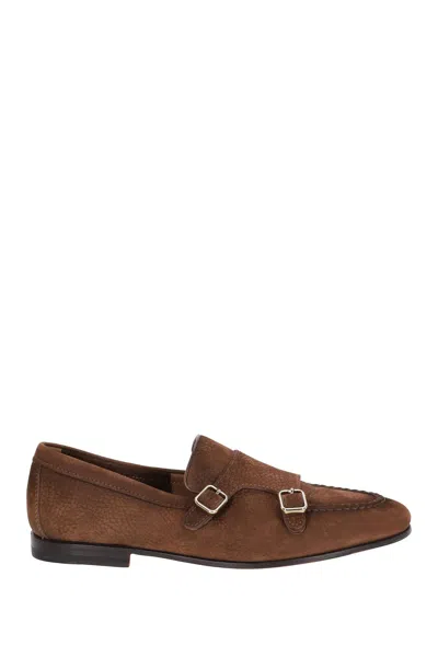 Santoni Carlos Nabuck Double-buckle Moccasins In Multi