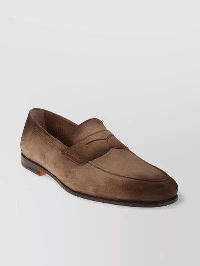 SANTONI SUEDE ALMOND TOE LOAFERS