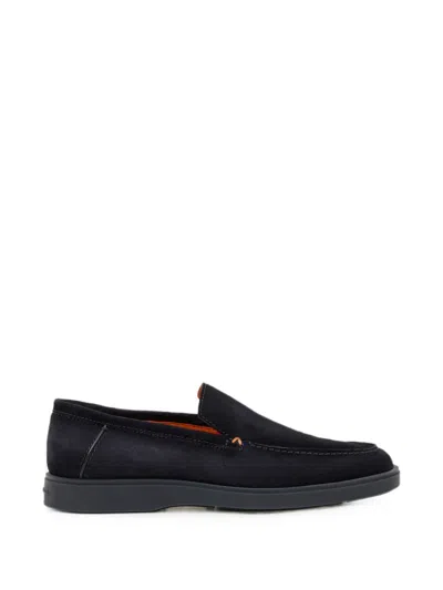 Santoni Suede Almond-toe Loafers In Black