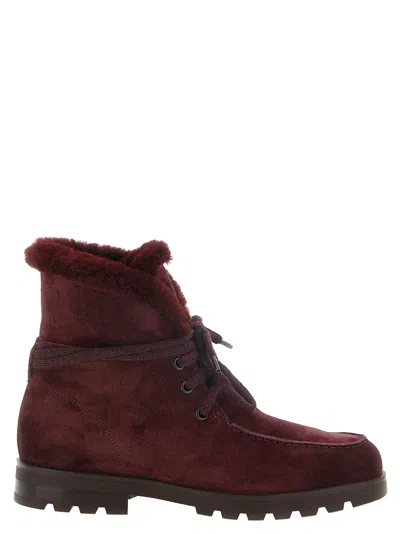 Santoni Shearling-lined Suede Ankle Boots In Red