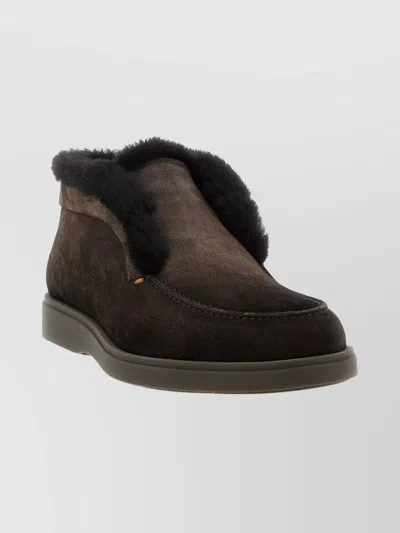 Santoni Suede Ankle Boots Featuring Fur Trim In Brown