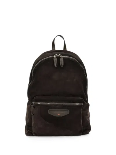Santoni Suede Backpack Adjustable Straps Top Handle In Brown