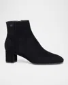 Santoni Suede Block-heel Ankle Booties In Black