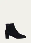 Santoni Suede Block-heel Ankle Booties In Black