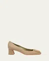 Santoni Suede Block Heel Buckle Pumps In Sand