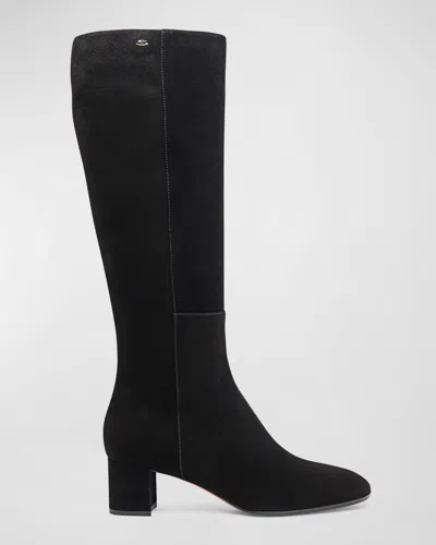 Santoni Suede Block-heel Knee Boots In Black