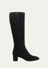 Santoni Suede Block-heel Knee Boots In Black