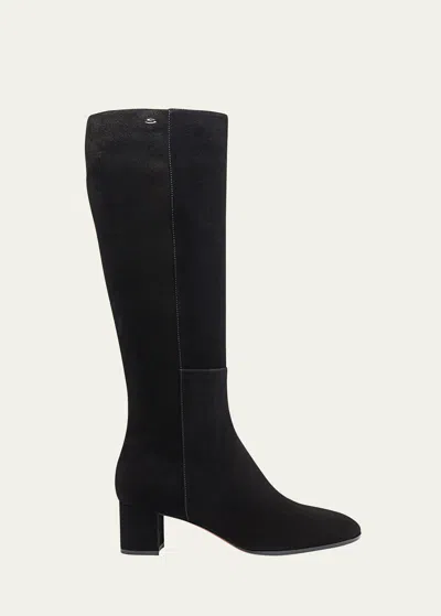 SANTONI SUEDE BLOCK-HEEL KNEE BOOTS