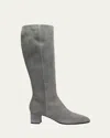 Santoni Suede Block Heel Knee Boots In Gray