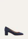 Santoni Suede Block-heel Pumps In Navy