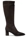 Santoni Knee-high Suede Block Heel Boots In Brown