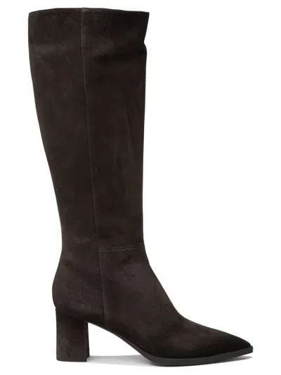 Santoni Knee-high Suede Block Heel Boots In Brown