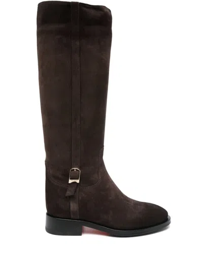 Santoni Suede Buckle Equestrian Boots In Animal Print