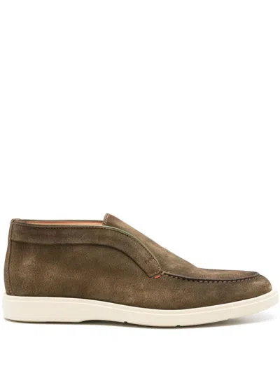 Santoni Suede Detroit Ankle Boots In Green