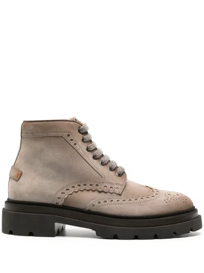 Santoni Suede Brogue Boots In Nude