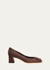 Santoni Suede Buckle Block-heel Pumps In Brown