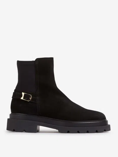 Santoni Suede Buckle Boots In Black