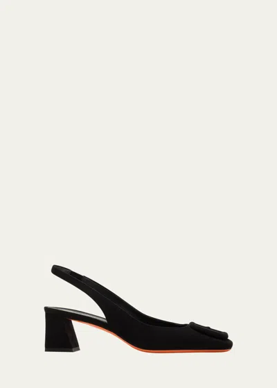 Santoni Suede Buckle Slingback Pumps In Black
