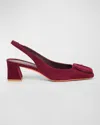 Santoni Suede Buckle Slingback Pumps In Burgundy