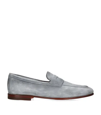 Santoni Suede Carlo Penny Loafers In Blue