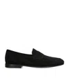 Santoni Mens Black Carlos Suede Penny Loafers In Black