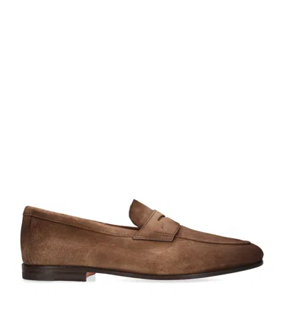 SANTONI SUEDE CARLOS PENNY LOAFERS