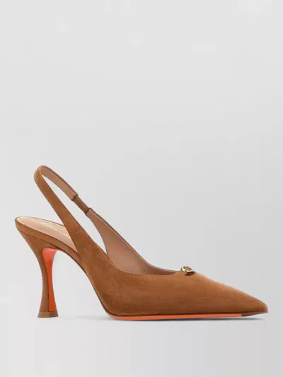 Santoni Suede Chanel Pumps Contrast Sole Pointed Toe In Brown