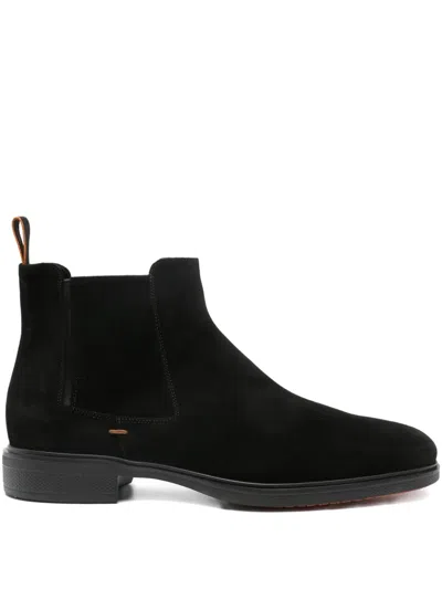 Santoni Suede Chelsea Boots In Black