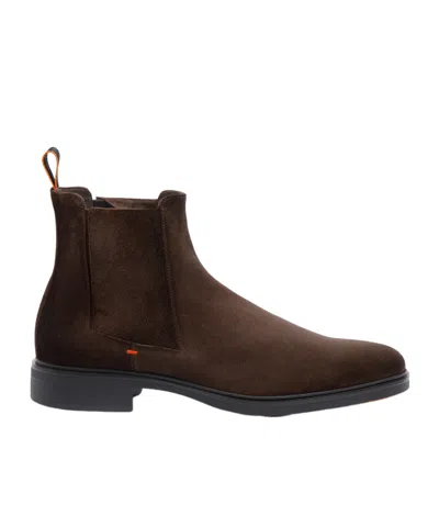 Santoni Suede Chelsea Boots In Black