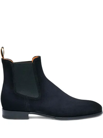 Santoni Suede Chelsea Boots In Blue