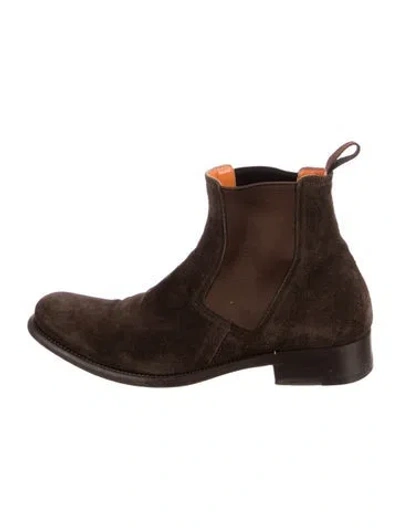 Pre-owned Santoni Suede Chelsea Boots In Brown