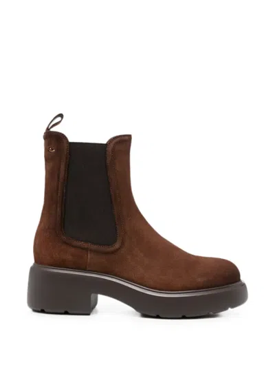 Santoni Suede Chelsea Boots In Brown