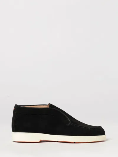 Santoni Suede Chukka Ankle Boots With Round Toe And Rubber Sole In Black