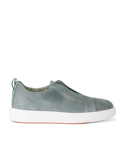 Santoni Suede Clean Icon Sneakers In Green