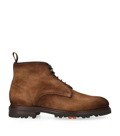 Santoni Suede Colin Lace-up Boots In Brown