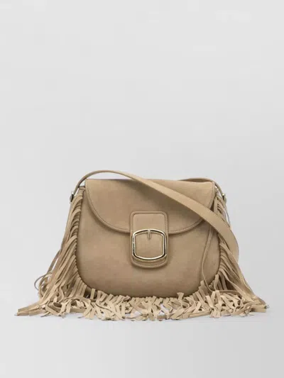 Santoni Suede Crossbody Bag Flap Fringe Strap