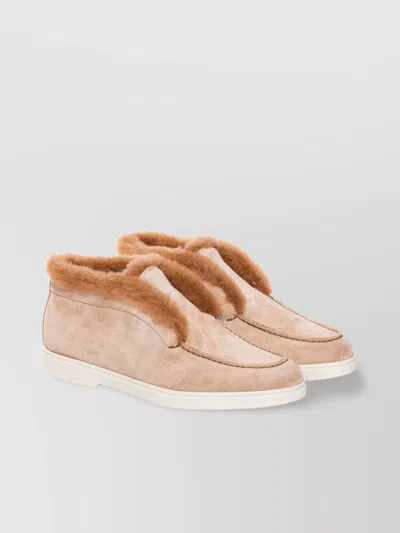 Santoni Suede Desert Bootie Loafers In Neutral