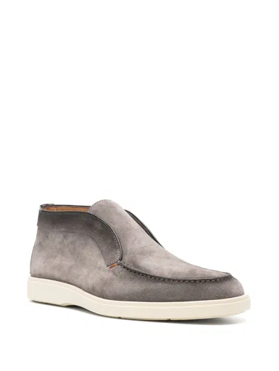 Santoni Mens Grey Detroit Slip-on Suede Desert Boots In Beige