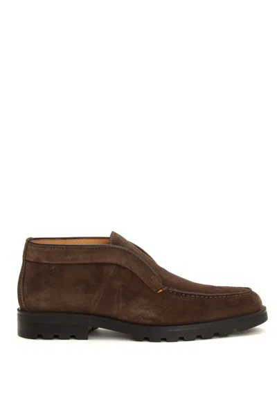 Santoni Suede Desert Boots With Rocker Sole In Brown