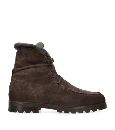 Santoni Suede Detroit Boots In Brown