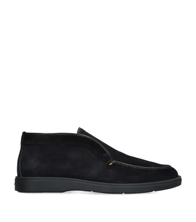 Santoni Suede Detroit High-top Loafers In Navy