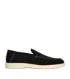 Santoni Suede Moccasins With Wide Sole And Signature Detailing In Black