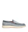 Santoni Blue Leather Slip-on Loafers With Contrasting Sole In Blue