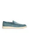 Santoni Almond-toe Suede Loafers In Blue